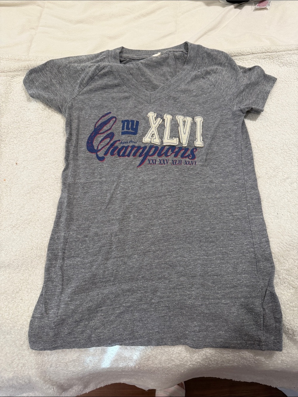 NY Giants Champions XLVI Gray Graphic Tee